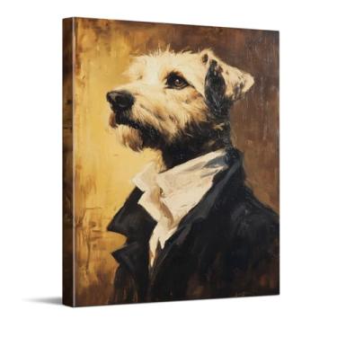 Imagem de CYFDYVT Retrato de cachorro nobre vintage clássico aristocrático impressão de arte de parede para escritório em casa elegante decoração de tons quentes ilustração em tela 20 x 25 cm