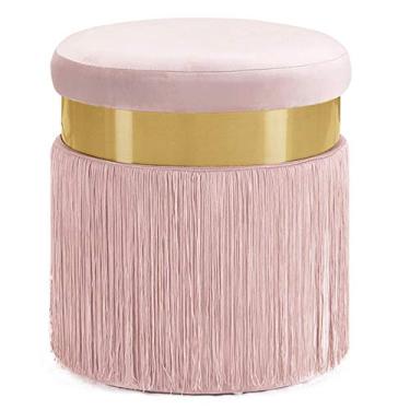 Imagem de Banqueta estofada moderna simplicidade mudança sapato banco de aço inoxidável anel bonito e prático banco de sofá 40 x 40 x 44 cm (cor: rosa)