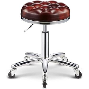 Imagem de XIcvKsG Banqueta com rodas redonda hidráulica ajustável para salão de beleza, banco giratório ajustável com rodinhas ShaoSu