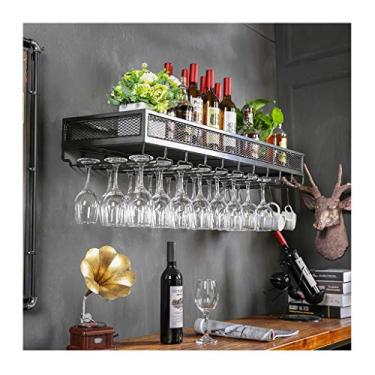 Imagem de Bar rack de copo de vinho de cabeça para baixo rack de vidro de vinho industrial criativo rack de garrafa de vinho pendurado vento é rack de vinho material sintético (cor: preto, tamanho: 120 * 35 cm)