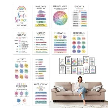 Imagem de Cartazes de saúde mental para crianças, pôsteres educacionais de recuperação de saúde mental | Conjunto de quadro de avisos 12X Matters para sala de aconselhamento sentimentos motivacionais