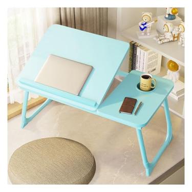 Imagem de Mesa para laptop, mesa baixa para cama, mesa de colo para laptop, mesa dobrável para laptop, mesa de laptop para cama, pode ser usada para jantar, estudar, ler e trabalhar. (nogueira amarela) (azul)