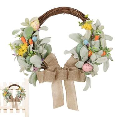Imagem de Guirlanda de Páscoa, guirlanda de flores artificiais, nó de laço de flor artificial, decoração de porta da frente de Páscoa, guirlanda de plantas de Páscoa para porta da frente, decoração de janela de