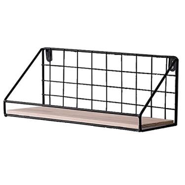 Imagem de Prateleiras de armazenamento de arame de metal rústico, prateleiras de pendurar para exibição de madeira, prateleira de parede resistente, capacidade de peso de 8 kg, para banheiro, quarto, sala de
