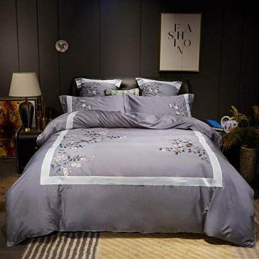 Imagem de Conjunto de cama de algodão bordado de algodão azul celeste conjunto de capa de edredom fronhas cor 4 tamanho queen 4 peças (cor 8 tamanho queen 4 peças)