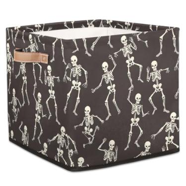 Imagem de hongjinglin Cestas dobráveis de armazenamento de cubo esqueleto engraçado feliz caixas dobráveis brinquedo infantil com alças organizador de armazenamento de tecido cesto para berçário, sala de estar