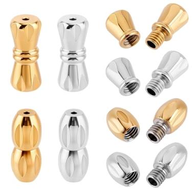 Imagem de Beebeecraft 1 caixa 8 conjuntos de fechos ovais e de coluna de aço inoxidável 304 fechos de barril de ponta de cobre para colar de pulseira, faça você mesmo, artesanato (ouro, prata)