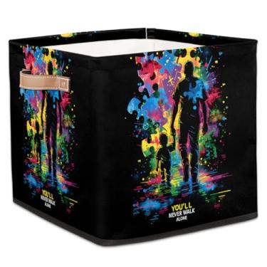 Imagem de hongjinglin Cestos dobráveis de armazenamento de cubos com autismo, cor masculina, caixas dobráveis para crianças, brinquedo com alças, organizador de tecido, cesto organizador para berçário, sala de