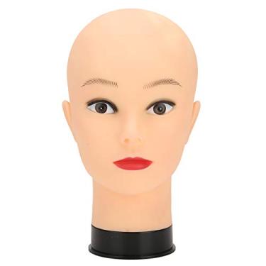 Imagem de Cabeça de manequim careca, prática de treinamento de maquiagem, peruca, cabeça de exibição, modelagem elegante, material de PVC de alta qualidade para maquiadores profissionais e (Com maquiagem)