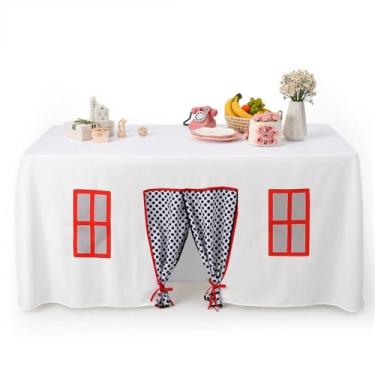 Imagem de Oudain Toalha de mesa grande de 3 m x 2,3 m de casinha de brinquedo, capa de barraca, casa de brinquedo para ambientes internos e externos, acessório para festa de aniversário, playground (cores preto
