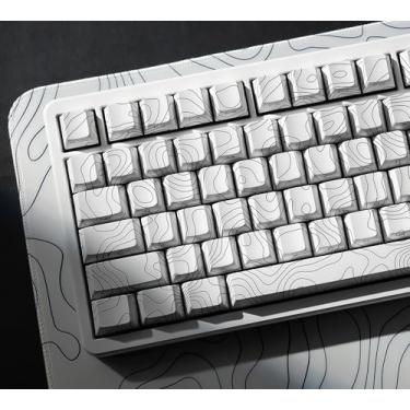 Imagem de Teclas dagaladoo topográficas brancas Double Shot PBT brilhantes estampadas nas laterais, perfil Cherry, conjunto de teclas personalizadas para teclado mecânico 100%, 75%, 65%, 60%, layout dos EUA