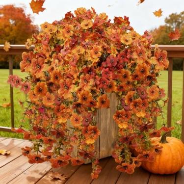 Imagem de NASAMA 2 peças de flores artificiais de seda resistente a raios UV, margaridas realistas, varanda, pátio, vitrine, loja, decoração de jardim, roupa de festival (marrom laranja)