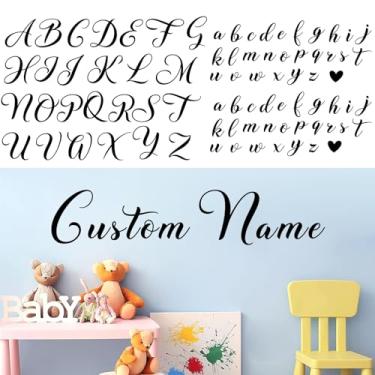 Imagem de Adesivos de parede com nome personalizado, decalques de vinil para quarto de bebê, crianças, decoração de parede, placa de nomes personalizados para pano de fundo, faça você mesmo, alfabeto ABC