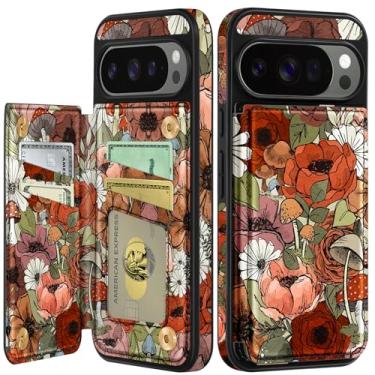 Imagem de Shorogyt Capa carteira para Google Pixel 10/Pixel 10Pro com suporte para cartão - Design de cogumelo de flor com suporte para fecho magnético traseiro Flip Folio Capas de telefone de couro para Pixel