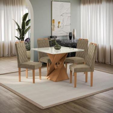 Imagem de Conjunto Sala De Jantar Luna Kappesberg 4 Cadeiras Veludo Bege