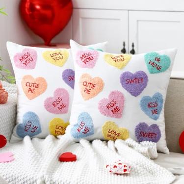 Imagem de Moukeren 2 peças de capas de almofada para dia dos namorados 45,7 x 45,7 cm conversação coração bordado capa de almofada doce amor coração decoração dos namorados para sofá quarto sala de estar