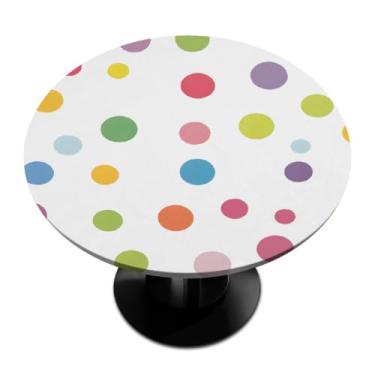 Imagem de cfpolar Toalha de mesa redonda com elástico, bolinhas, impermeável, à prova de óleo, toalha de mesa redonda para piquenique ao ar livre, lavável, reutilizável, decoração interna, capa de mesa para