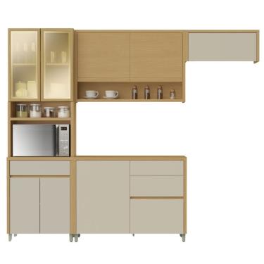 Imagem de Armário De Cozinha Completa 100% Mdf 8 Portas 4 Gavetas Cléo Madeirado/off White Nesher Madeirado/off White