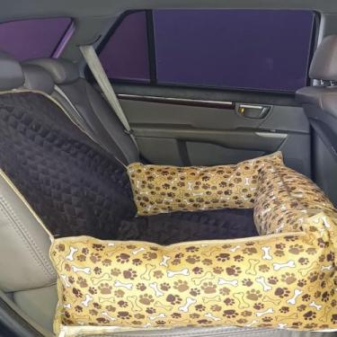 Imagem de Cama Pet e Capa Protetora 2 em 1 para Assento Traseiro Veicular Pequeno Toddy Liso Impermeável Marrom