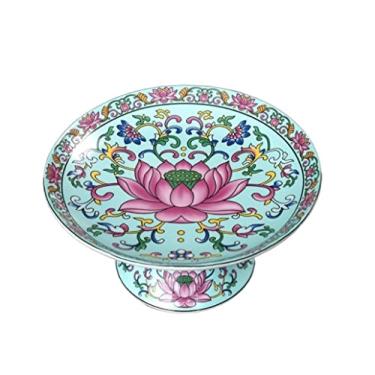 Imagem de YYBOES Cesta de frutas, fruteira, cerâmica, esmaltada, estilo chinês, fruteira, pintada, à mão, tigela de salada, mesa, caixa de armazenamento de frutas, prato de frutas, prato de suporte