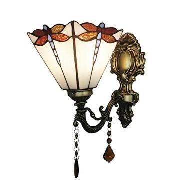 Imagem de Arandela de parede estilo Tiffany com libélula, vitral, luminária de parede americana vintage com espelho frontal, ideal para quarto, cabeceira, corredor e varanda, máx. 40W, A