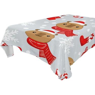 Imagem de Burbuja Capivaras usando chapéus de Natal toalha de mesa, toalha de mesa quadrada antirrugas grossa para decoração de jantar, cozinha, festa, 137 x 137 cm