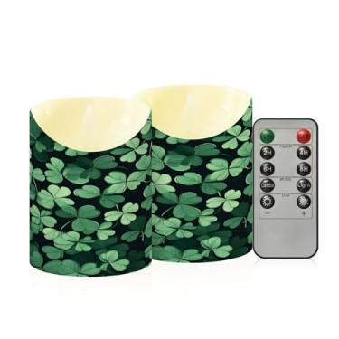 Imagem de Wassud Pacote com 2 velas sem chama de folhas de trevo com controle remoto, velas realistas cintilantes com temporizador, velas decorativas para Natal, casamento, festa, decoração de casa pequena