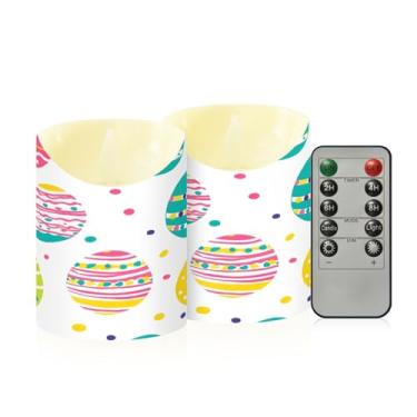 Imagem de Wassud Pacote com 2 ovos de Páscoa coloridos velas sem chama com controle remoto, velas realistas cintilantes com temporizador, velas decorativas para Natal, casamento, festa, decoração de casa