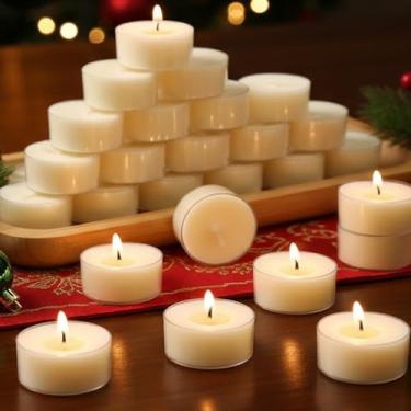 Imagem de Pacote com 50 velas de chá de cera de soja, velas votivas de 4 horas, 100% natural, sem parafina, velas sem perfume para festas de Natal, Dia dos Namorados, casa, casamento, emergência