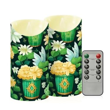 Imagem de Wassud Pacote com 2 velas verdes sem chama com controle remoto, velas realistas cintilantes com temporizador, velas decorativas para Natal, casamento, festa, decoração de casa média