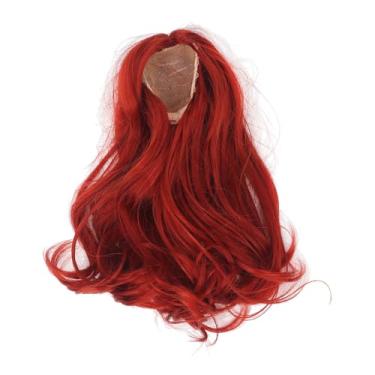 Imagem de Peruca de boneca de juntas esféricas, seda macia, longo, cacheado, substituição de cabelo, estilo fácil, toque confortável para bonecas 1/6 bjd, aparência natural, cor vibrante (Vermelha)