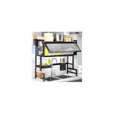 Imagem de Escorredor de Louças Suspenso para Pia, Aço Inoxidável, Preto Fosco, 85x51,5x33,5cm, Multifuncional