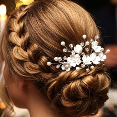 Imagem de Fstrend Grampos de cabelo com flores, pérola, prata, cristal, acessórios de cabelo para noivas e damas de honra