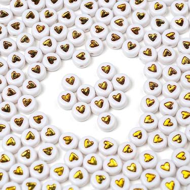 Imagem de MELIUS 500 peças de contas de coração de acrílico para pulseiras, fabricação de joias, artesanato DIY (4 x 7 redondas, coração de ouro)