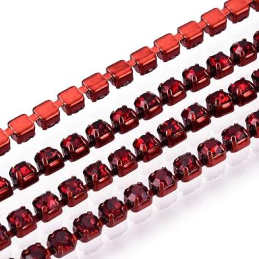 Imagem de KISSITTY Corrente de strass de 2 mm, cor vermelha escura, SS6.5, correntes de copo com acabamento de cristal, enfeites para costura DIY, joias, festas, casamentos, roupas, decoração, artesanato