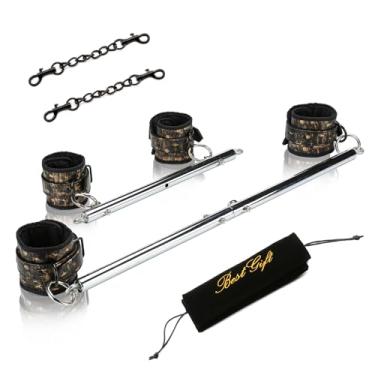 Imagem de 2 barras prateadas Spreader Bar de aço inoxidável expansível para academia doméstica com 4 peças pretas com alça ajustável dourada, kit de auxílio esportivo, kit de auxílio de pilates, kit de