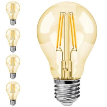Imagem de Kit 5x Lâmpada Filamento Led A60 Retrô Vintage Âmbar Bivolt E27