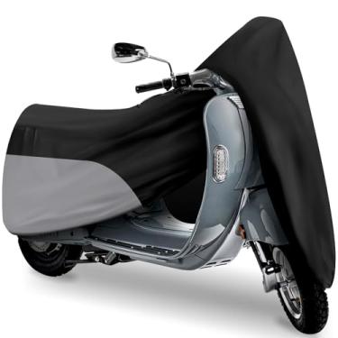 Imagem de TOKEPT Capa de scooter, capa impermeável para ciclomotor, capa de Vespa, ao ar livre à prova de vento e UV, para capa de motocicleta Yamaha Honda Ruckus de 152 cm de comprimento (preto e cinza)