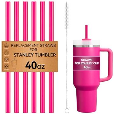 Imagem de Snowfall Canudo de substituição para copo Stanley 30/1,134 g, pacote com 6 canudos reutilizáveis com escova de limpeza, material Tritan (rosa vermelha, 1,134 g)