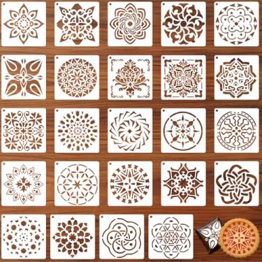 Imagem de WJIAAA 25 peças de estêncil de biscoito, estêncil de azulejo para pintura de aerógrafo e cozimento com anel organizador, modelos florais de plástico PET reutilizáveis de 15 cm para biscoitos, bolos