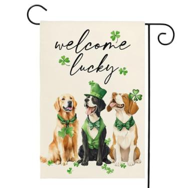 Imagem de Bem-vindo Dia de São Patrício trevos bandeira de jardim 30,5 x 45,7 cm bandeira de quintal trevo vertical fazenda feriado bandeiras decorações externas
