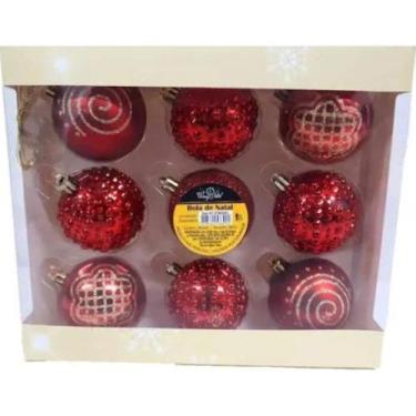 Imagem de Bolas natal vermelho conjunto com brilho - Iba