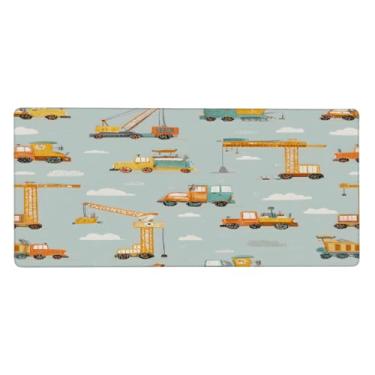 Imagem de Tapete de mouse amarelo bonito caminhão grande à prova d'água protetor de mesa estendido para computador tapete antiderrapante base de borracha para escritório, computador, teclado, laptop e mesa de