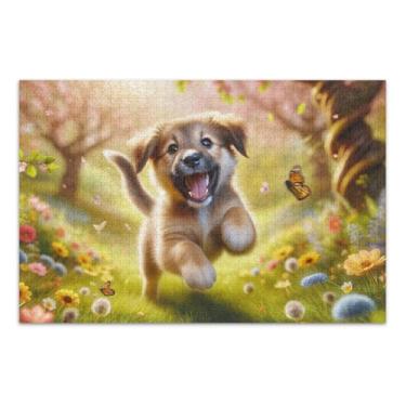 Imagem de Quebra-cabeça de dança de cachorro DIY presente quebra-cabeça com saco de armazenamento de malha desafio quebra-cabeça para adultos, tamanho acabado 75 cm x 50 cm