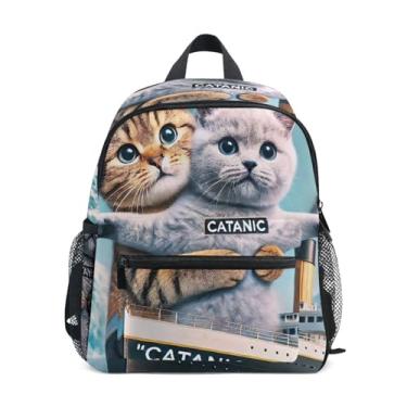 Imagem de GAIGEO Funny Cats Cute Kitten Baby Backpack with Whistle, 2 Bottle Pockets, Lightweight, Back to School Backpacks 10x4x12 In, for Ages 3-8
