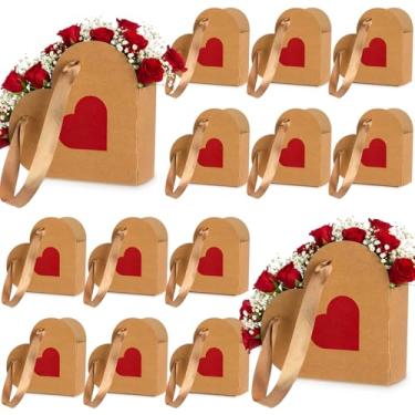 Imagem de Glenmal 24 caixas de flores em forma de coração para o dia dos namorados, embalagem de papel kraft, saco de presente floral com alças, balde de armazenamento para o dia das mães, casamento, chá de