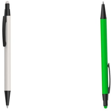 Imagem de Caneta esferográfica em metal Emborrachada com ponta touch escrita em azul. Design moderno e Anotações (Branco e Verde)