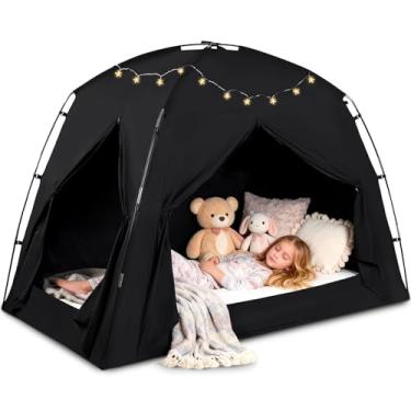 Imagem de Tendas de cama para crianças e adultos, portátil 100% respirável e 93% blackout, tenda de brincar dos sonhos, 3 portas grande privacidade espaço dossel para dormir no chão ou cama casal casal queen