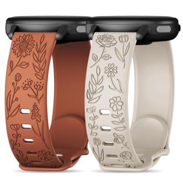 Imagem de Huadea Pulseira de silicone gravada de 20 mm compatível com Garmin Vivoactive 6/Vivoactive 5/3/3 Music, pulseira de padrão floral rosa de girassol macio para Venu Sq 2/Venu 2 Plus/Forerunner 55/165