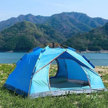 Imagem de Barraca de Camping Impermeável Portátil 4 Pessoas 2 Andares 200x210x135cm - Montagem Automática UV Praia Trilha (Azul（Útil para 3-4 pessoas）)